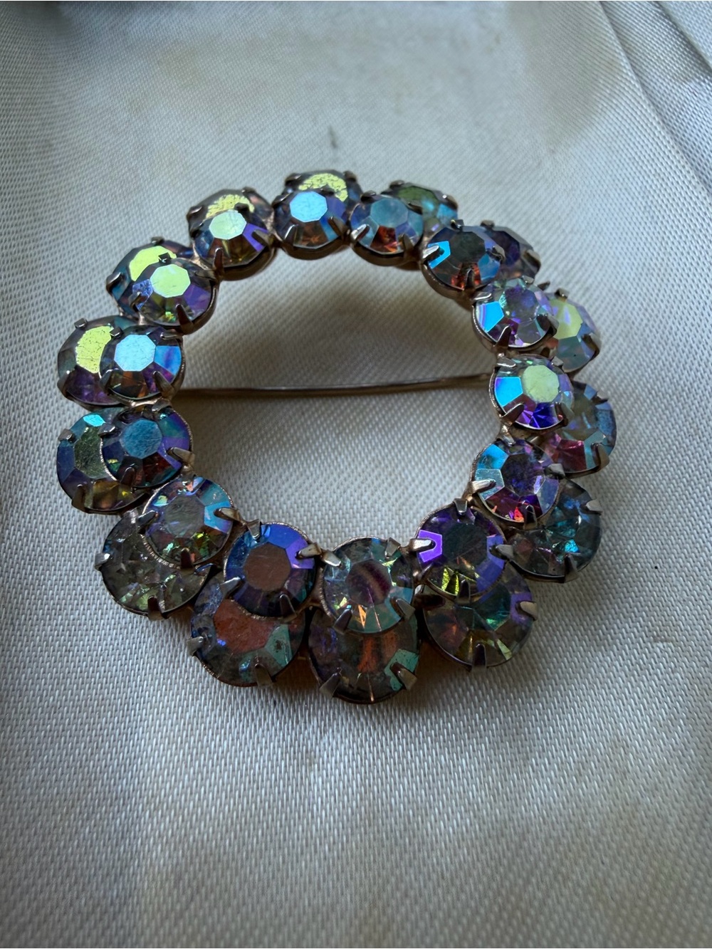 Aurora Borealis Crystal Circle Brooch - Iridescent